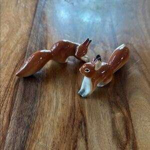 Vintage USSR Lomonosov Russian Porcelain Brown Squirrel Figurines